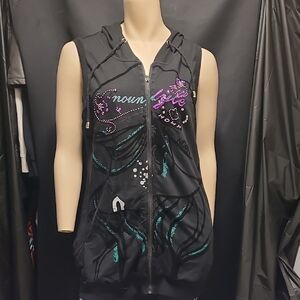 Fresh FX Black Cotton Blend VEST EMBELLISHES WITH BEADS AND SEQUINS